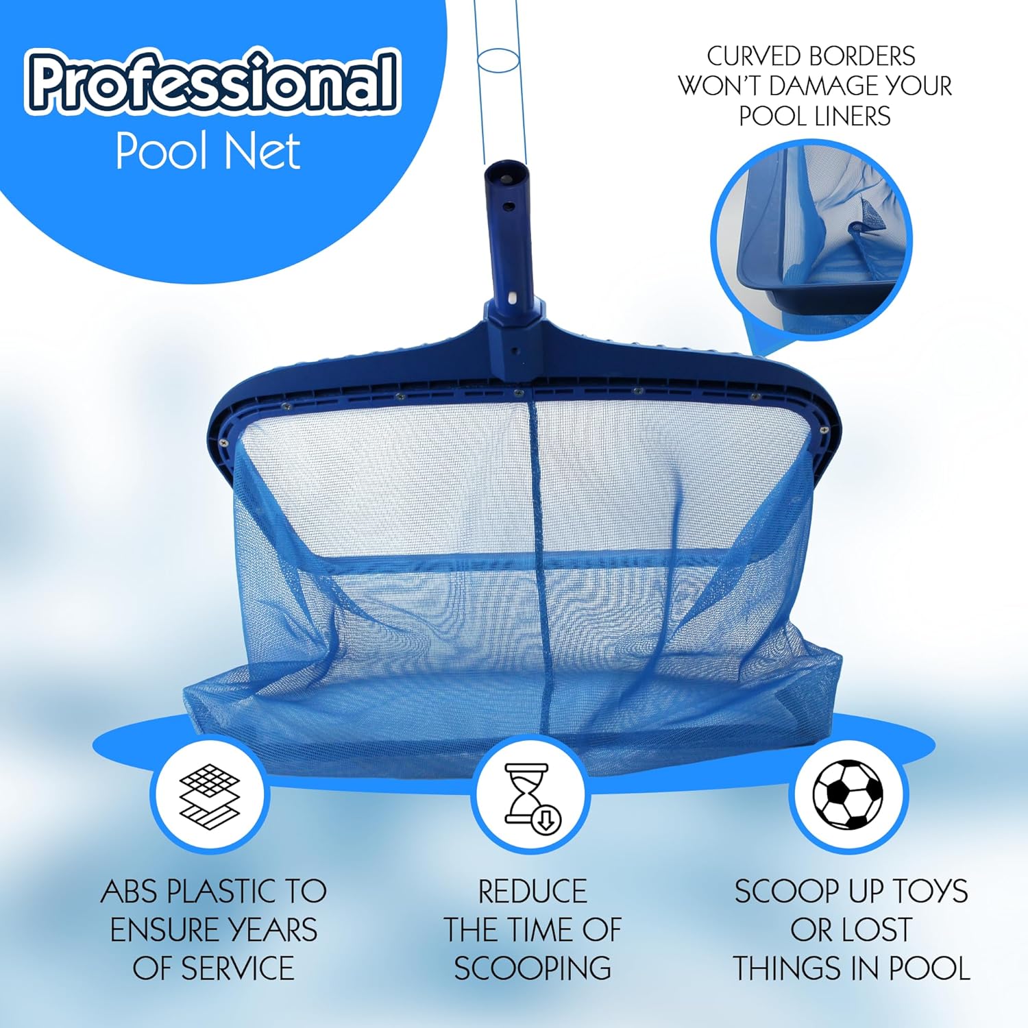 Pool Skimmer Net, Heavy Duty Leaf Rake Cleaning Tool, Fine Mesh Net Bag Catcher Blue6