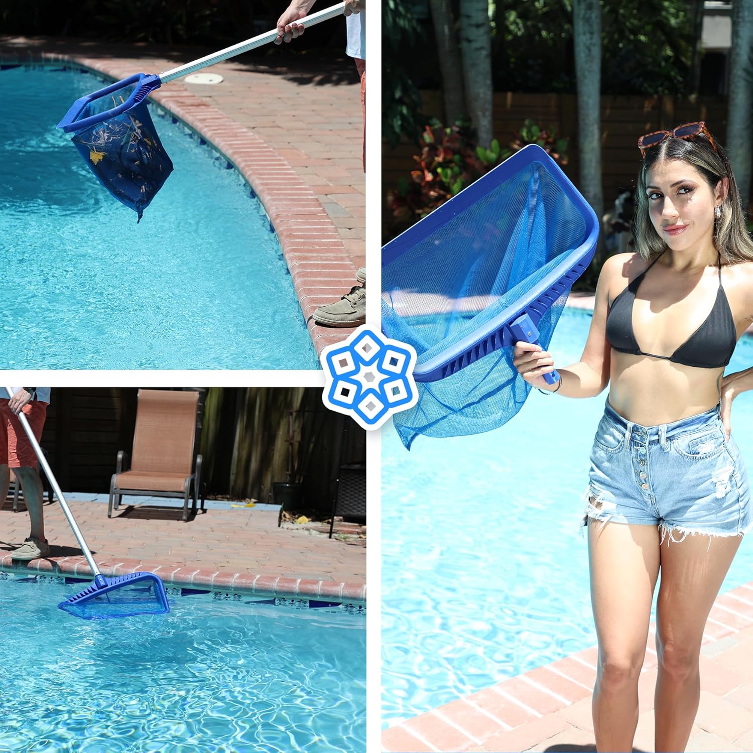 Pool Skimmer Net, Heavy Duty Leaf Rake Cleaning Tool, Fine Mesh Net Bag Catcher Blue9