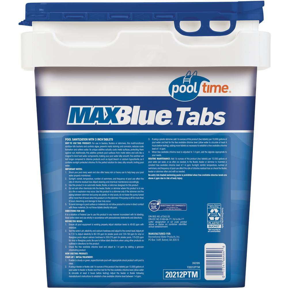 Pool Time 20212PTM MAX Blue 12 lbs. 3 in. Tablets Chlorinating1