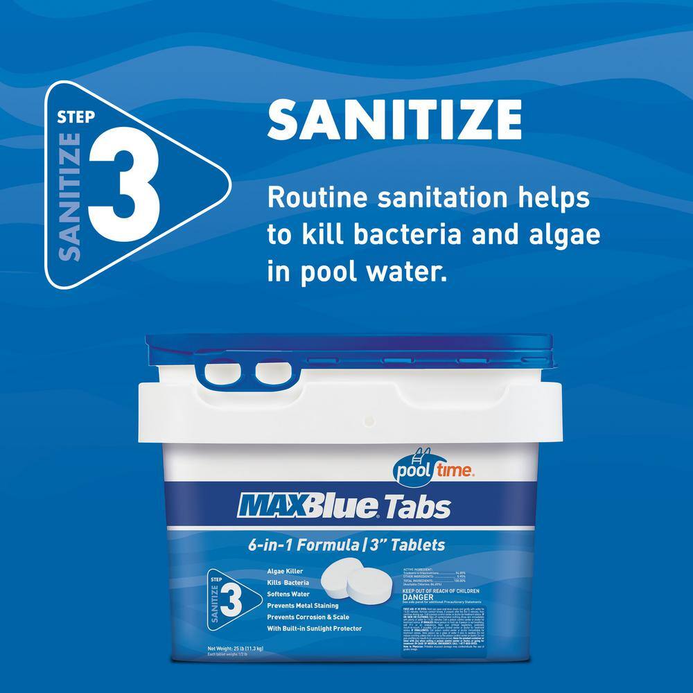 Pool Time 67035PTM 35 lb. MAXBlue Tablets Pool Chlorinating with Two 10 lb. MAXBlue Shock + 50 ct. Test Strips0