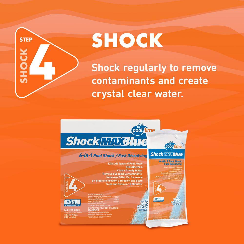 Pool Time 67035PTM 35 lb. MAXBlue Tablets Pool Chlorinating with Two 10 lb. MAXBlue Shock + 50 ct. Test Strips12
