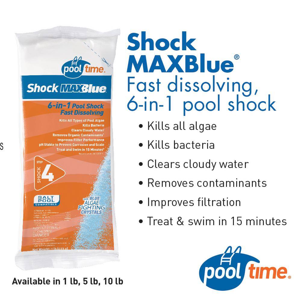 Pool Time 67035PTM 35 lb. MAXBlue Tablets Pool Chlorinating with Two 10 lb. MAXBlue Shock + 50 ct. Test Strips15