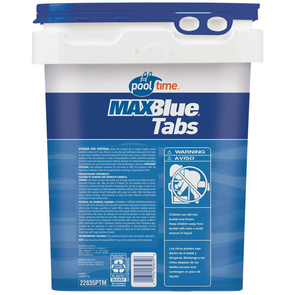 Pool Time 67035PTM 35 lb. MAXBlue Tablets Pool Chlorinating with Two 10 lb. MAXBlue Shock + 50 ct. Test Strips8