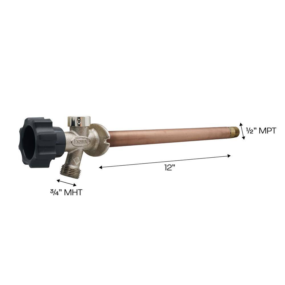 Prier Products 478-12 1 2 in. x 12 in. Brass MPT x SWT Half-Turn Frost Free Anti-Siphon Outdoor Sillcock Valve1