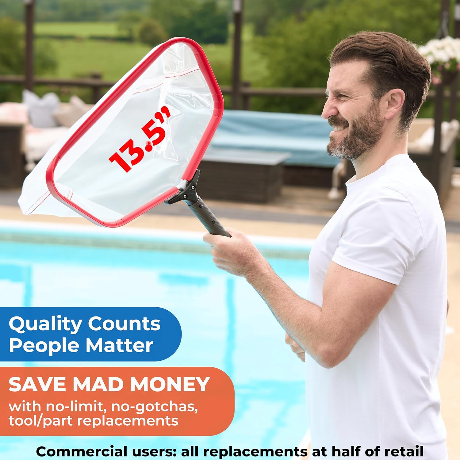 ProTuff 13 Spa Silt Net - Unlimited Free Replacement Guarantee - Heavy Duty Ultra Fine Mesh Silt & Sand Skimmer Cleans 3X Faster Than Vacuum - 13 inch Leaf Rake Bag for Pollen1