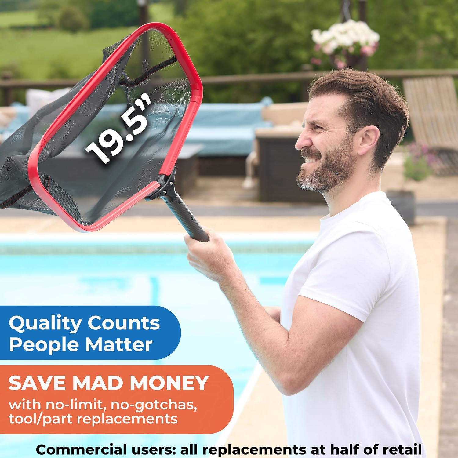 ProTuff 19 Fine Pool Net – Comes Cleans 3X Faster Than Vacuums – Wide Pool Skimmer with Deep Bag for Easy Maintenance – Skimmer Net for Leaves, Bugs & Other Debris1