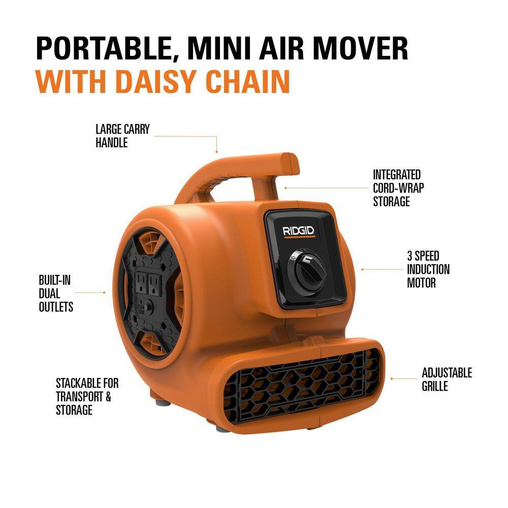 RIDGID AM2265 600 CFM 3-Speed Portable Blower Fan Air Mover with Daisy Chain, 3 Operating Positions for Water Damage Restoration1