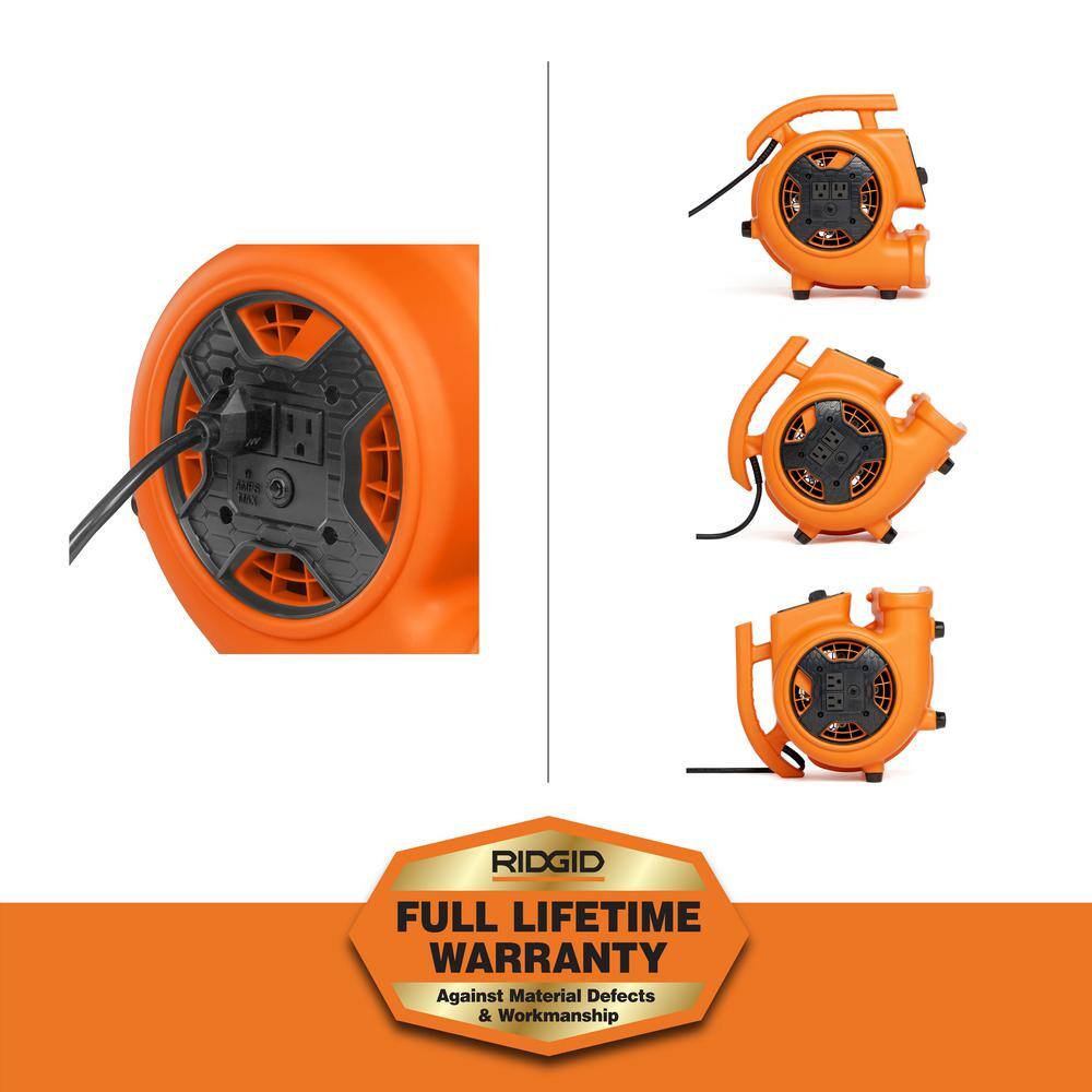 RIDGID AM2265 600 CFM 3-Speed Portable Blower Fan Air Mover with Daisy Chain, 3 Operating Positions for Water Damage Restoration10