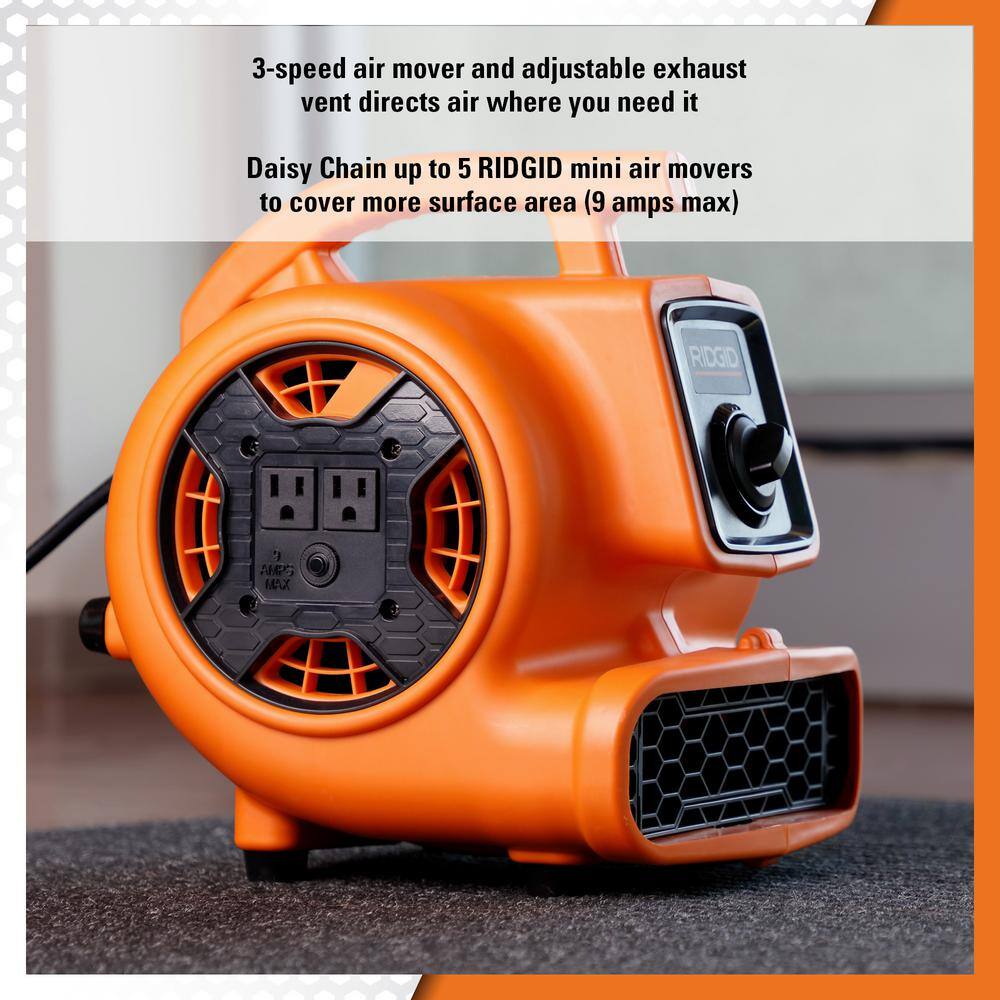 RIDGID AM2265 600 CFM 3-Speed Portable Blower Fan Air Mover with Daisy Chain, 3 Operating Positions for Water Damage Restoration3