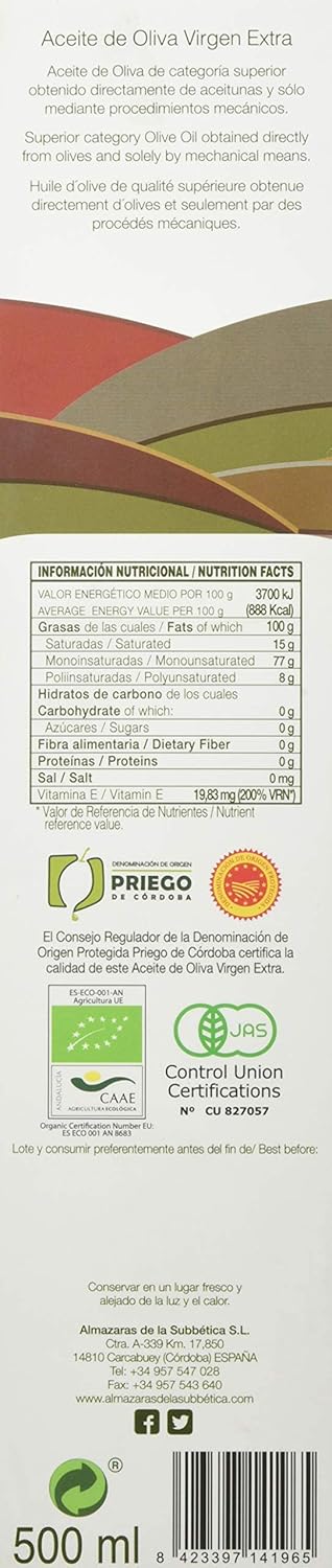 Rincon De La Subbetica- Award Winning, Organic Cold Pressed EVOO Extra Virgin Olive Oil, 16.9-Ounce Glass Bottle3