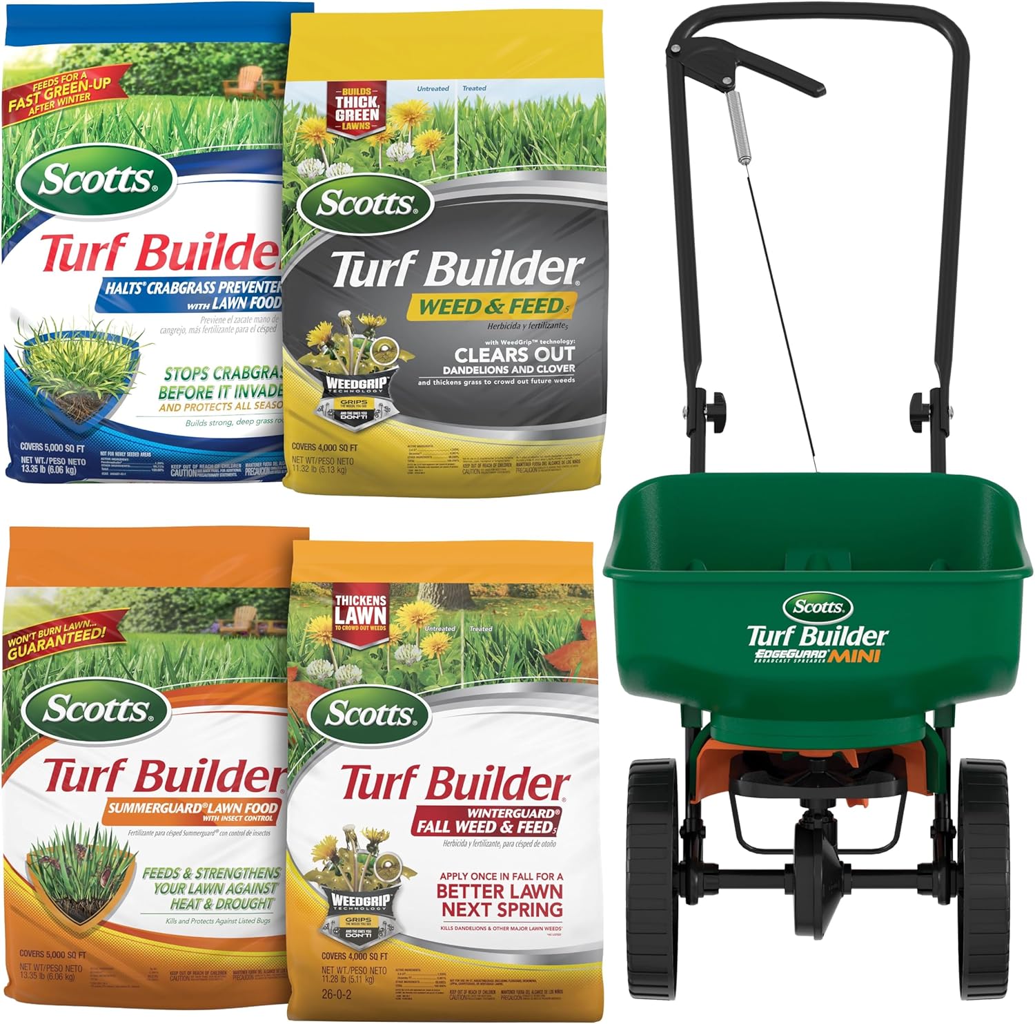 Scotts Turf Builder Bundle for Small, Northern Lawns and a Scotts Turf Builder EdgeGuard Mini Broadcast Spreader for Seamless Application Scotts Turf Builder Bundle for Small, Northern Lawns and a Scotts Turf Builder EdgeGuard Mini Broadcast Spreader for Seamless Application