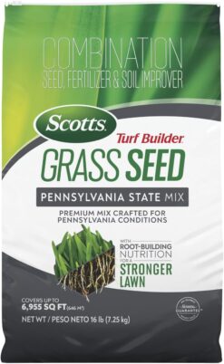 Scotts Turf Builder Grass Seed Pennsylvania State Mix with Fertilizer and Soil Improver, Premium Mix, 16 lbs.