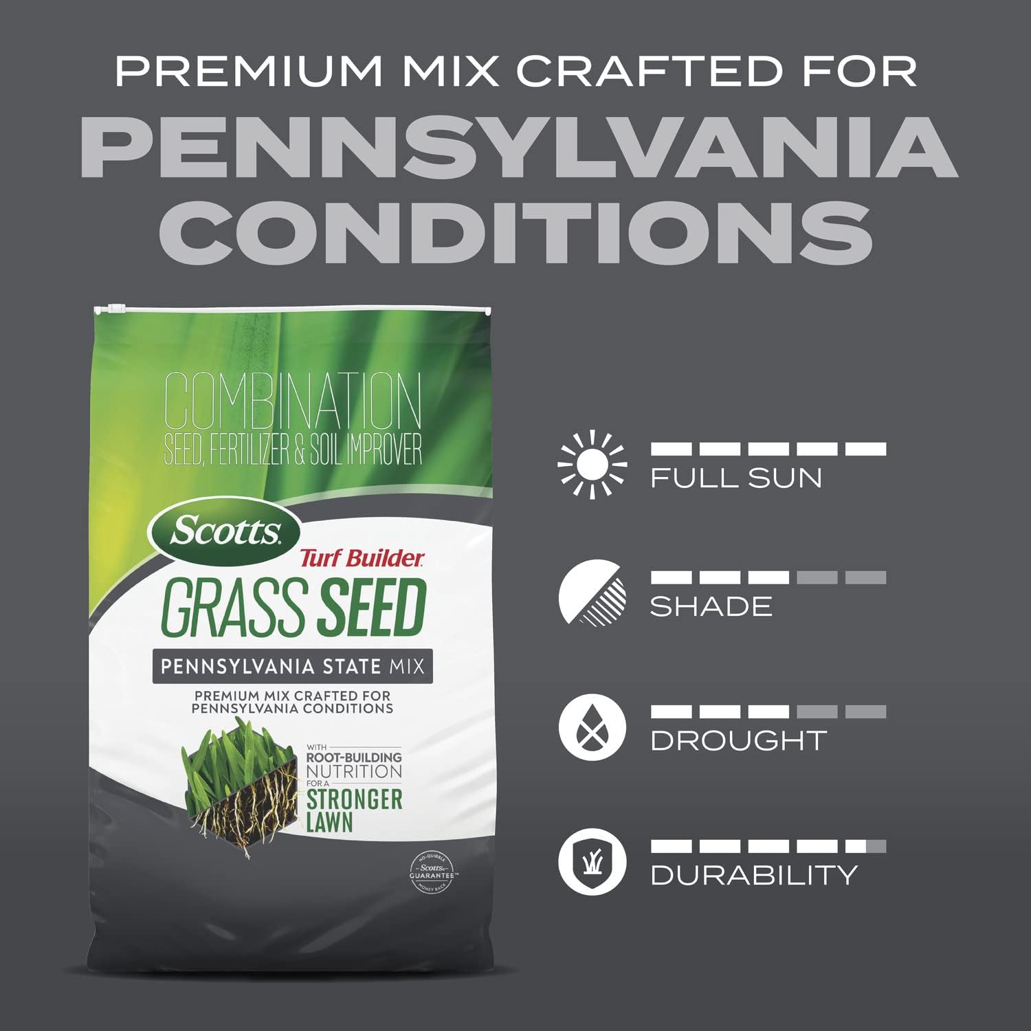Scotts Turf Builder Grass Seed Pennsylvania State Mix with Fertilizer and Soil Improver, Premium Mix, 16 lbs.`2