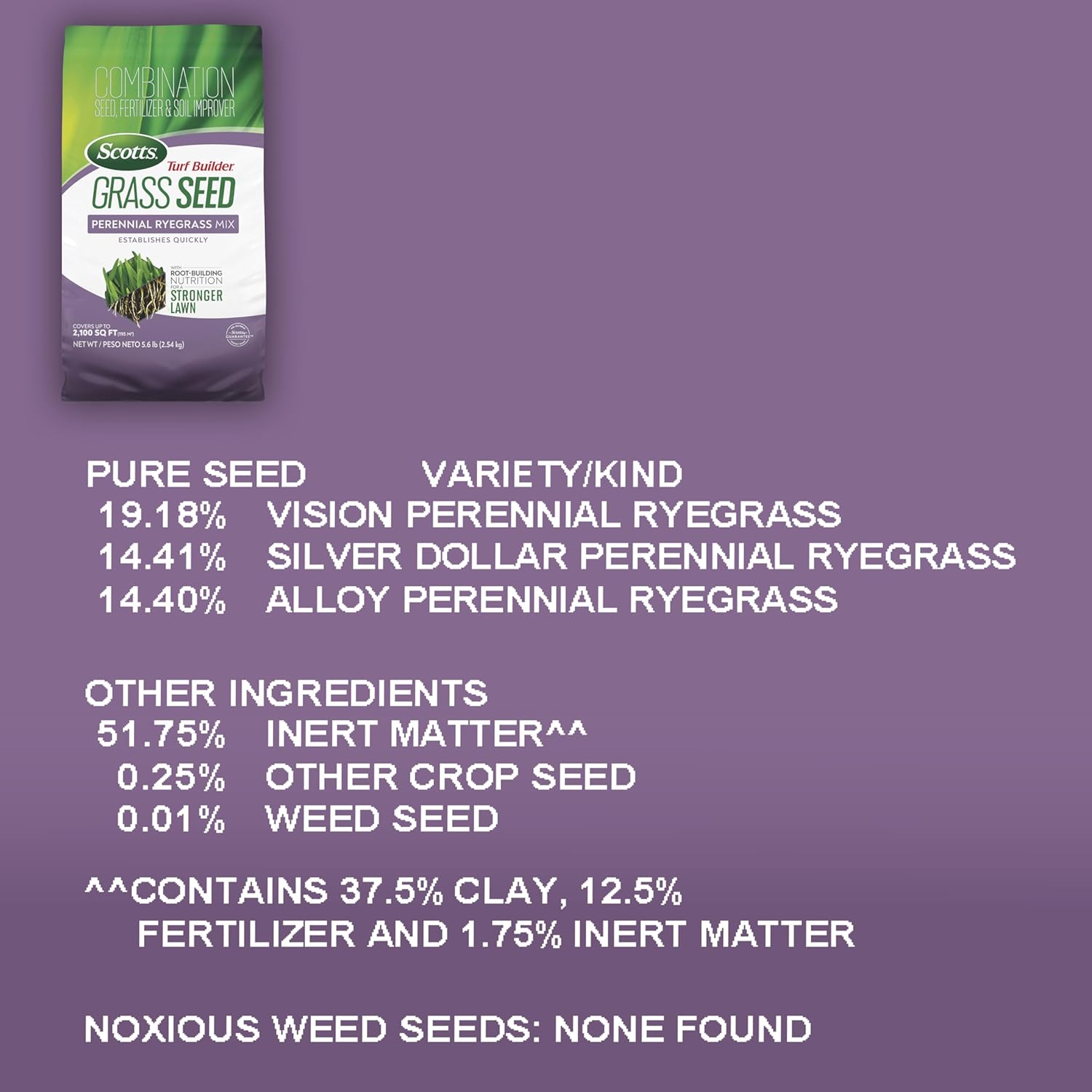 Scotts Turf Builder Grass Seed Perennial Ryegrass Mix with Fertilizer and Soil Improver, Establishes Quickly, 5.6 lbs.1