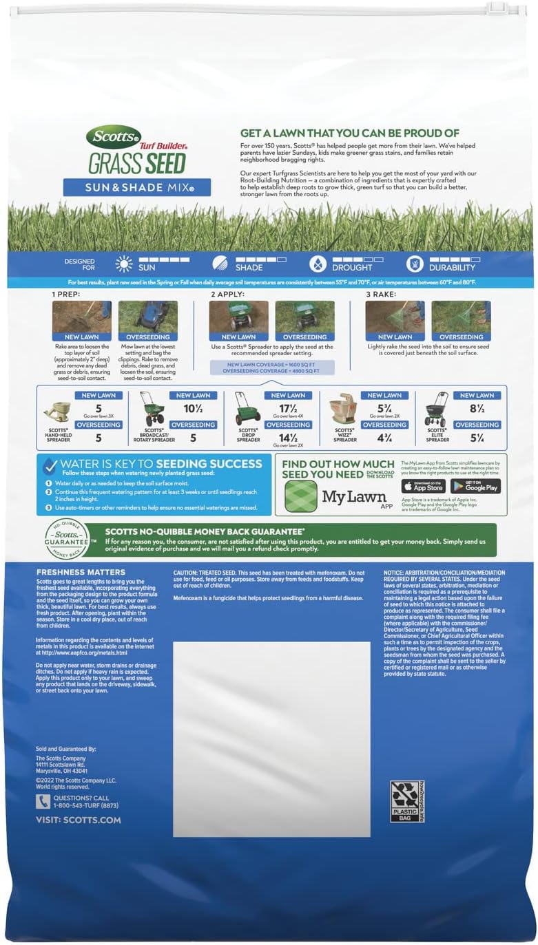 Scotts Turf Builder Grass Seed Sun & Shade Mix with Fertilizer and Soil Improver, Thrives in Many Conditions, 12 lbs.2