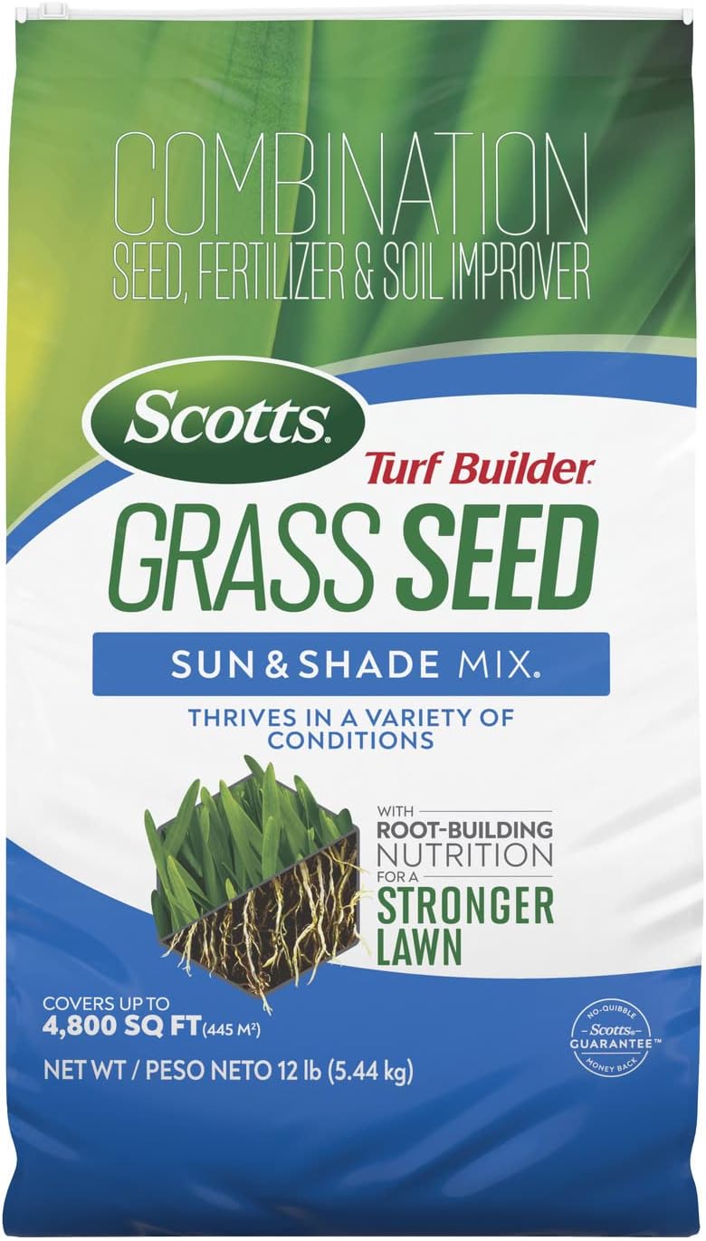 Scotts Turf Builder Grass Seed Sun & Shade Mix with Fertilizer and Soil Improver, Thrives in Many Conditions, 12 lbs. Scotts Turf Builder Grass Seed Sun & Shade Mix with Fertilizer and Soil Improver, Thrives in Many Conditions, 12 lbs.