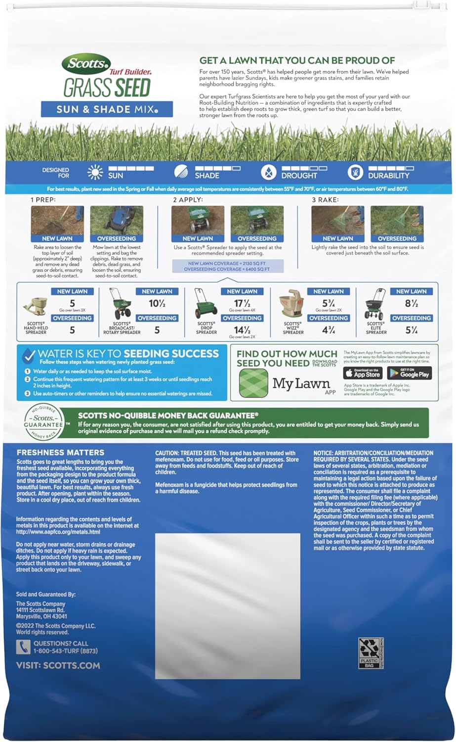 Scotts Turf Builder Grass Seed Sun and Shade Mix with Fertilizer and Soil Improver, Thrives in Many Conditions, 16 lbs.1