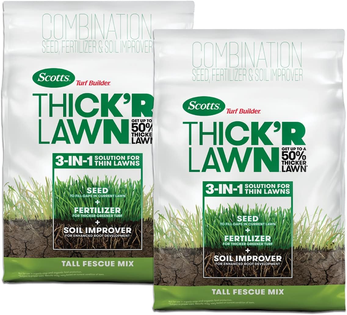 Scotts Turf Builder Thick'R Lawn Tall Fescue Mix Seed, Fertilizer, Soil Improver, 12 lbs., 2-Pack Scotts Turf Builder Thick'R Lawn Tall Fescue Mix Seed, Fertilizer, Soil Improver, 12 lbs., 2-Pack
