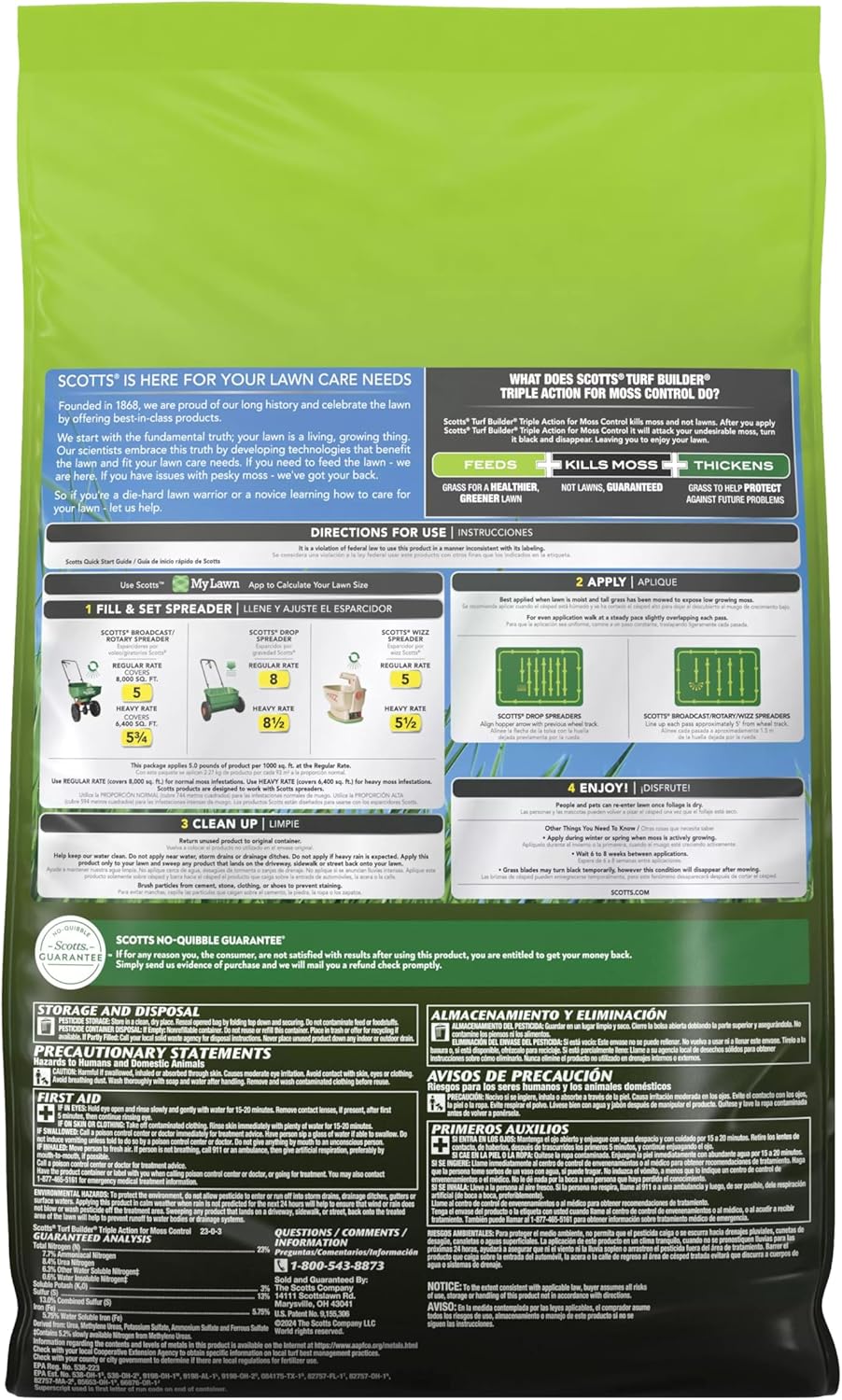 Scotts Turf Builder Triple Action for Moss Control, Moss Killer and Lawn Fertilizer, Covers Up to 8,000 sq. ft., 40 lbs.0