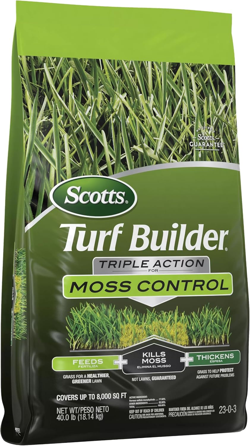 Scotts Turf Builder Triple Action for Moss Control, Moss Killer and Lawn Fertilizer, Covers Up to 8,000 sq. ft., 40 lbs.12