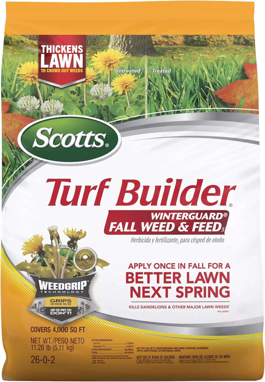Scotts Turf Builder WinterGuard Fall Weed & Feed5, Weed Killer Plus Fall Fertilizer, 4,000 sq. ft., 11.28 lbs. Scotts Turf Builder WinterGuard Fall Weed & Feed5, Weed Killer Plus Fall Fertilizer, 4,000 sq. ft., 11.28 lbs.