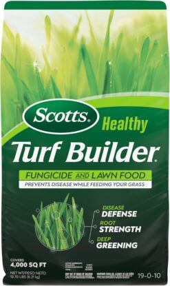 Scotts® Healthy Turf Builder® Fungicide and Lawn Food, 2-in-1 Fungicide and Fertilizer, Prevents Disease While Feeding Grass, Controls 27 Diseases - Powdery Mildew, Red Thread, Brown Patch, 13.7 lbs.