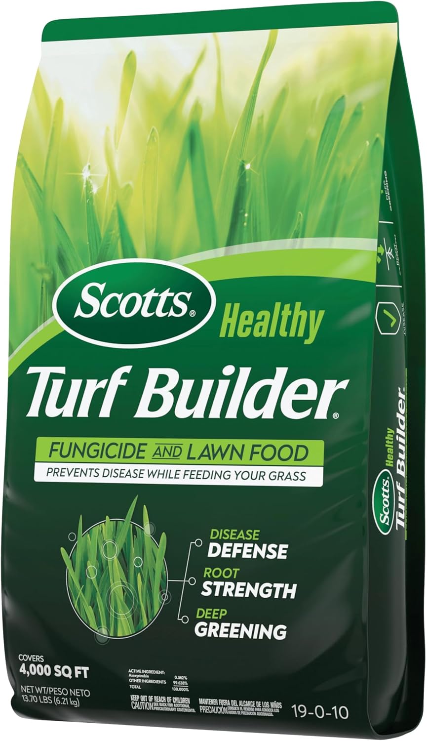 Scotts® Healthy Turf Builder® Fungicide and Lawn Food, 2-in-1 Fungicide and Fertilizer, Prevents Disease While Feeding Grass, Controls 27 Diseases - Powdery Mildew, Red Thread, Brown Patch, 13.7 lbs.2