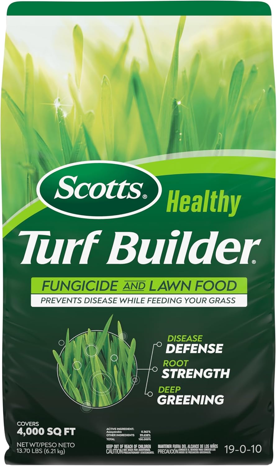 Scotts® Healthy Turf Builder® Fungicide and Lawn Food, 2-in-1 Fungicide and Fertilizer, Prevents Disease While Feeding Grass, Controls 27 Diseases - Powdery Mildew, Red Thread, Brown Patch, 13.7 lbs. Scotts® Healthy Turf Builder® Fungicide and Lawn Food, 2-in-1 Fungicide and Fertilizer, Prevents Disease While Feeding Grass, Controls 27 Diseases - Powdery Mildew, Red Thread, Brown Patch, 13.7 lbs.