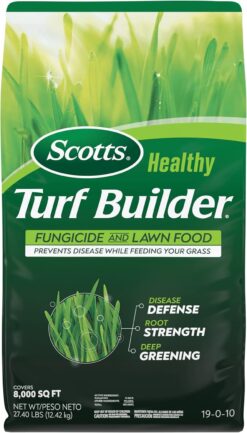 Scotts® Healthy Turf Builder® Fungicide and Lawn Food, 2-in-1 Fungicide and Fertilizer, Prevents Disease While Feeding Grass, Controls 27 Diseases - Powdery Mildew, Red Thread, Brown Patch, 27.4 lbs.