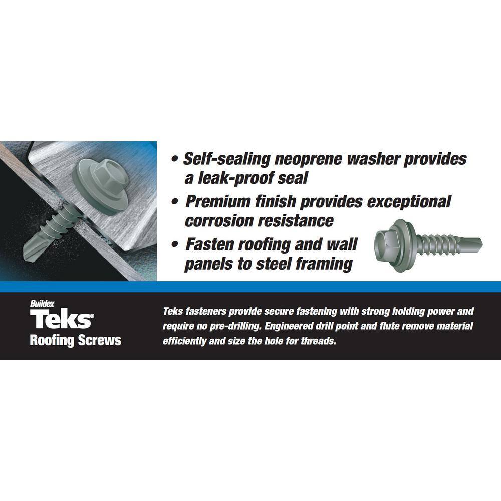 Teks 21418 #12 x 1 in. External Hex Washer Head Drill Point Corrosion Resistant Sheet Metal Roofing Screws (400-Pack)9