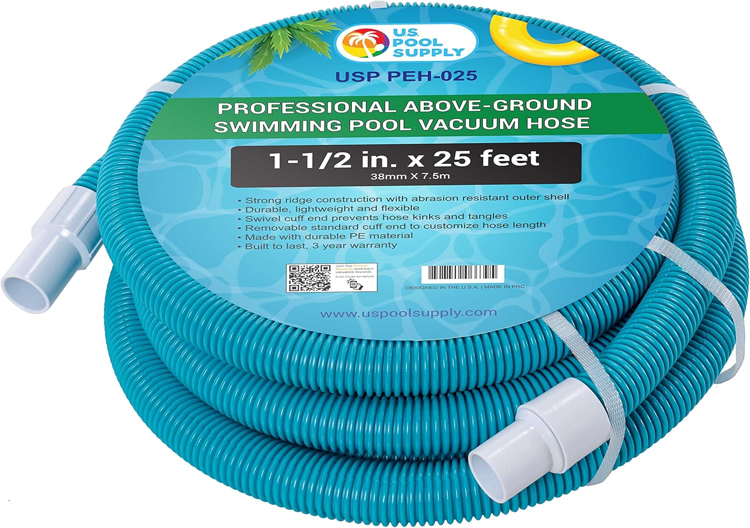 U.S. Pool Supply 1-1 2 x 25 Foot Professional Above Ground Swimming Pool Vacuum Hose with Swivel Cuff - Removable Cuff, Cut to Fit - Compatible with Filter Pumps, Filtration Systems, Chlorinators U.S. Pool Supply 1-1/2" x 25 Foot Professional Above Ground Swimming Pool Vacuum Hose with Swivel Cuff - Removable Cuff, Cut to Fit - Compatible with Filter Pumps, Filtration Systems, Chlorinators