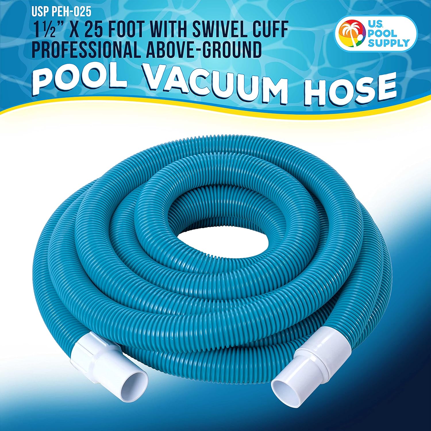 U.S. Pool Supply 1-1 2 x 25 Foot Professional Above Ground Swimming Pool Vacuum Hose with Swivel Cuff - Removable Cuff, Cut to Fit - Compatible with Filter Pumps, Filtration Systems, Chlorinators1