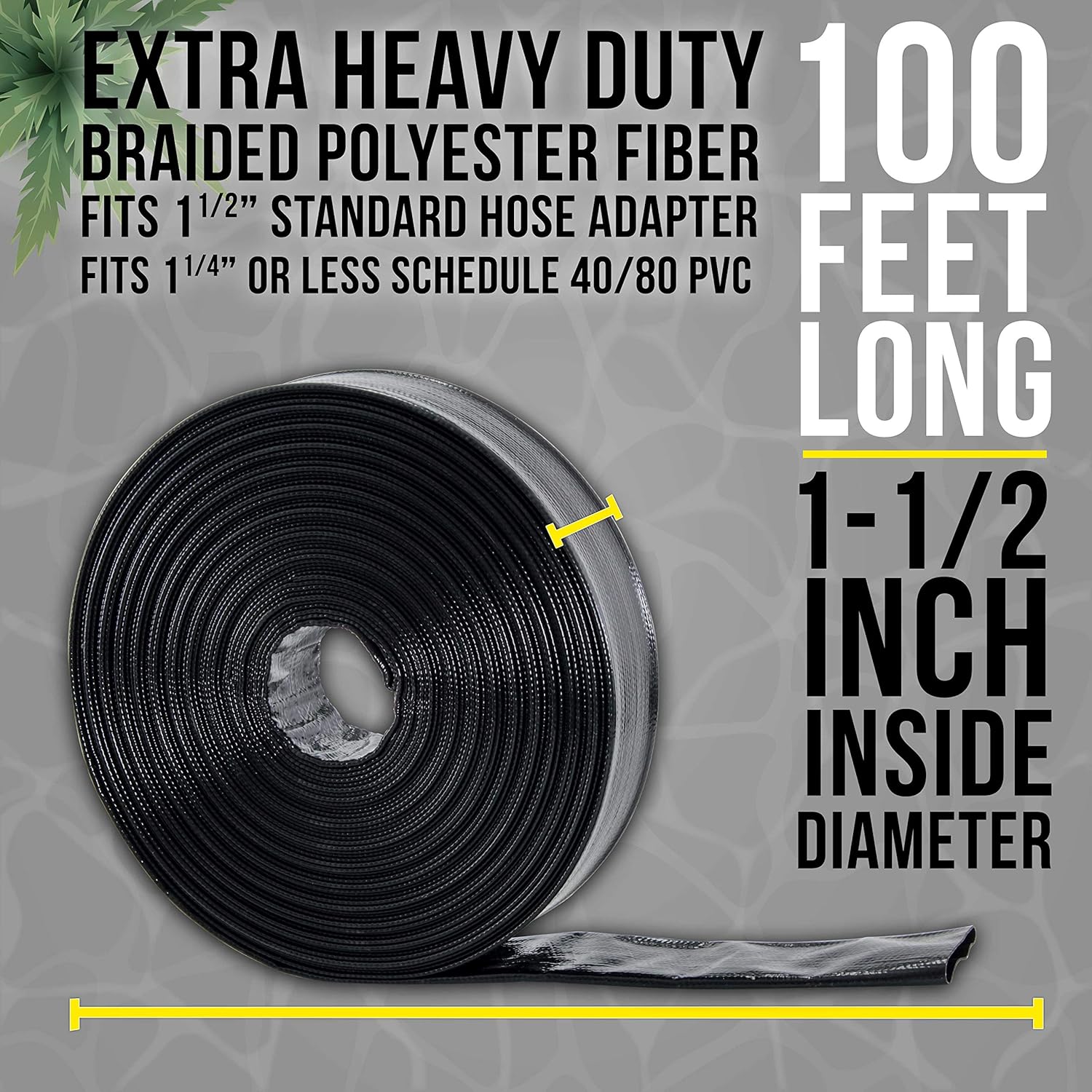 U.S. Pool Supply Pool Backwash Hose 1.5 x 100' - Black Rhino Extra Heavy-Duty Pool Drain Hose, Sump Pump Discharge, Filter Pump Water Drainage, Inground Draining - Lay Flat, Burst Resistant, Clamp15
