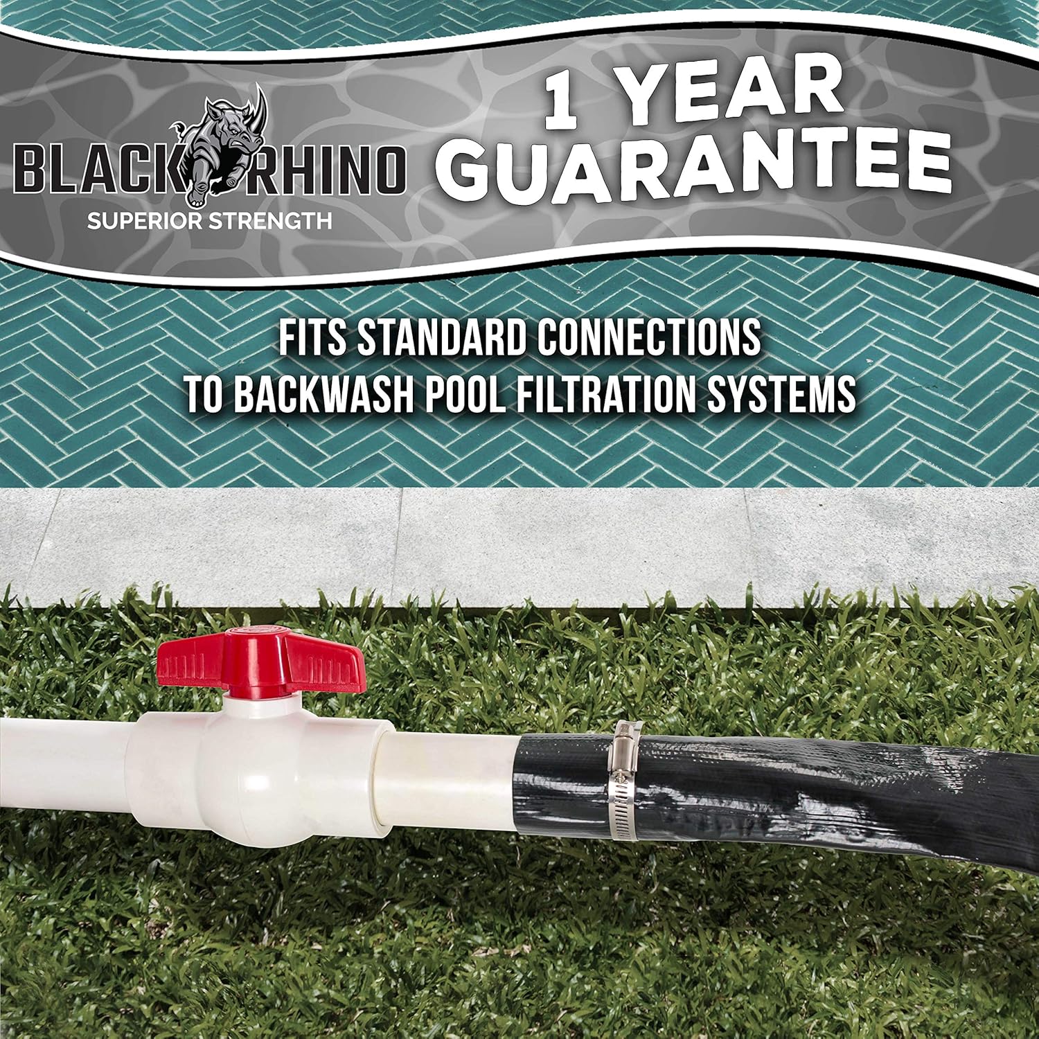 U.S. Pool Supply Pool Backwash Hose 1.5 x 100' - Black Rhino Extra Heavy-Duty Pool Drain Hose, Sump Pump Discharge, Filter Pump Water Drainage, Inground Draining - Lay Flat, Burst Resistant, Clamp9