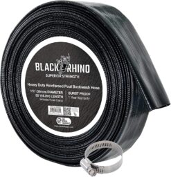 U.S. Pool Supply Pool Backwash Hose 1.5" x 50' - Black Rhino Extra Heavy-Duty Pool Drain Hose, Sump Pump Discharge, Filter Pump Water Drainage, Inground Draining - Lay Flat, Burst Resistant, Clamp