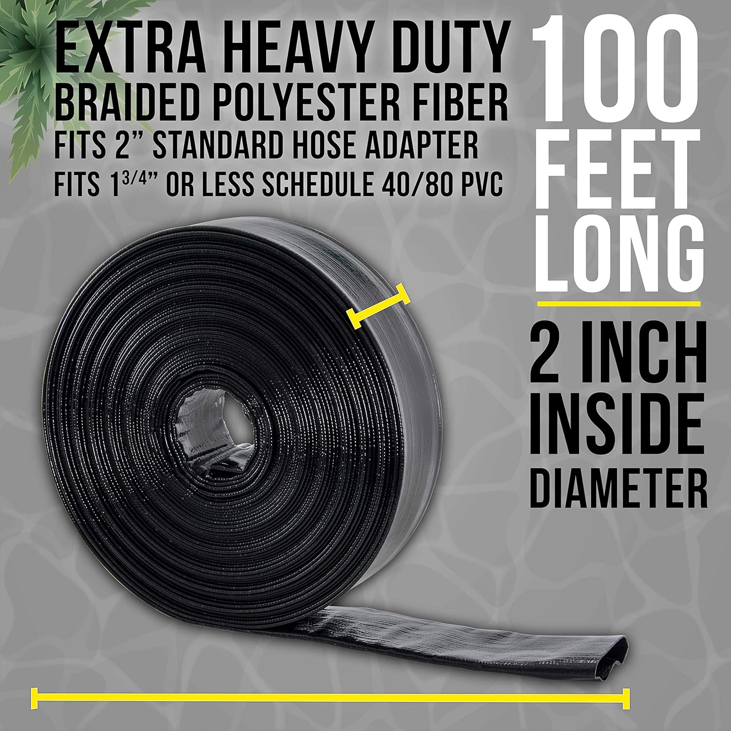 U.S. Pool Supply Pool Backwash Hose 2 x 100' - Black Rhino Extra Heavy-Duty Pool Drain Hose, Sump Pump Discharge, Filter Pump Water Drainage, Inground Draining - Lay Flat, Burst Resistant, Clamp3