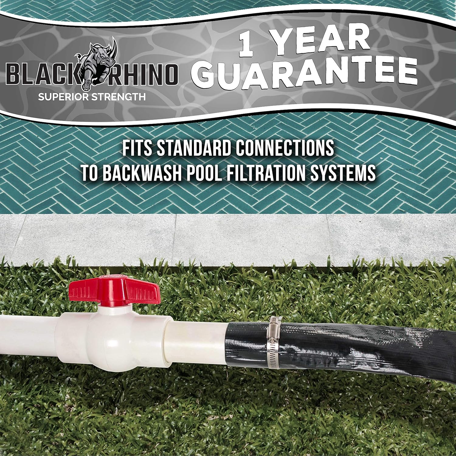 U.S. Pool Supply Pool Backwash Hose 2 x 100' - Black Rhino Extra Heavy-Duty Pool Drain Hose, Sump Pump Discharge, Filter Pump Water Drainage, Inground Draining - Lay Flat, Burst Resistant, Clamp7