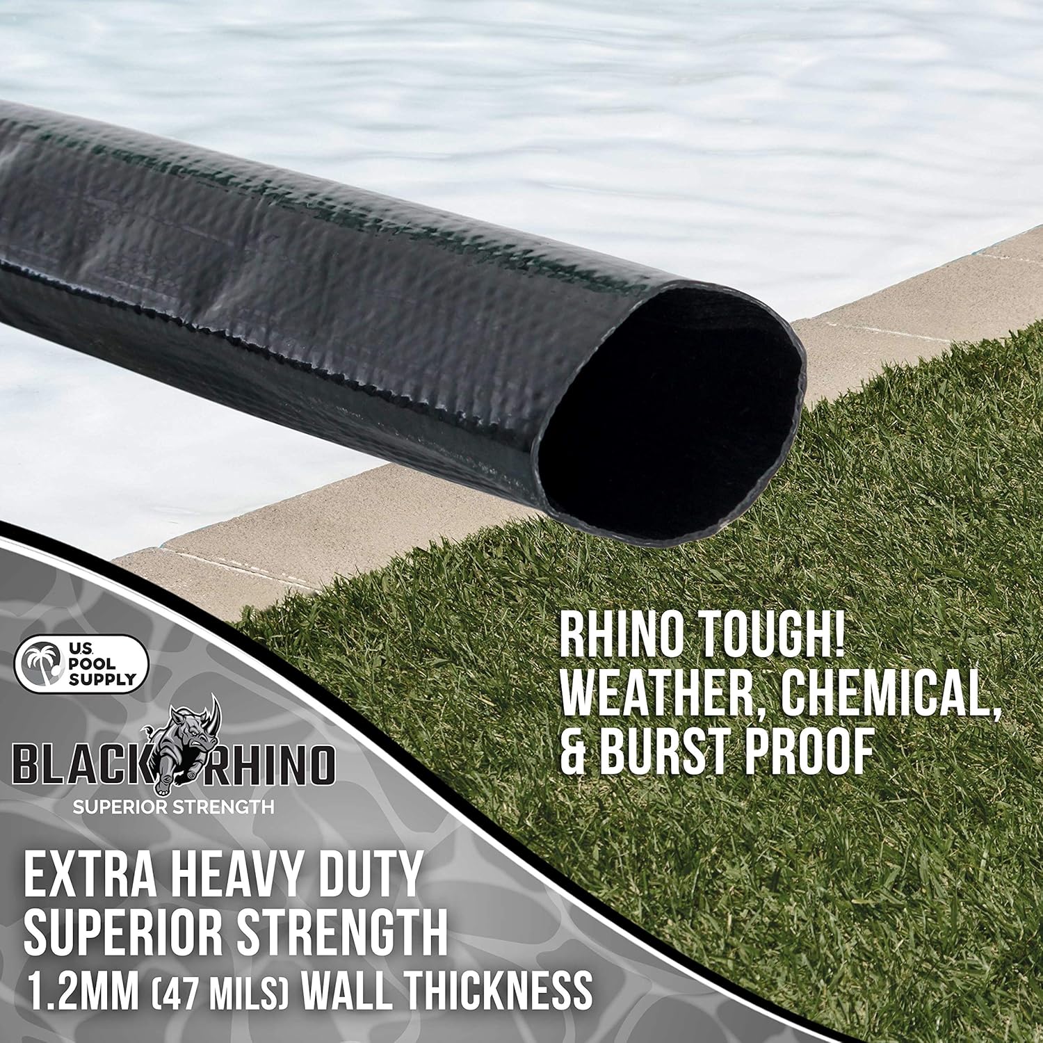 U.S. Pool Supply Pool Backwash Hose 2 x 50' - Black Rhino Extra Heavy-Duty Pool Drain Hose, Sump Pump Discharge, Filter Pump Water Drainage, Inground Draining - Lay Flat, Burst Resistant, Clamp8