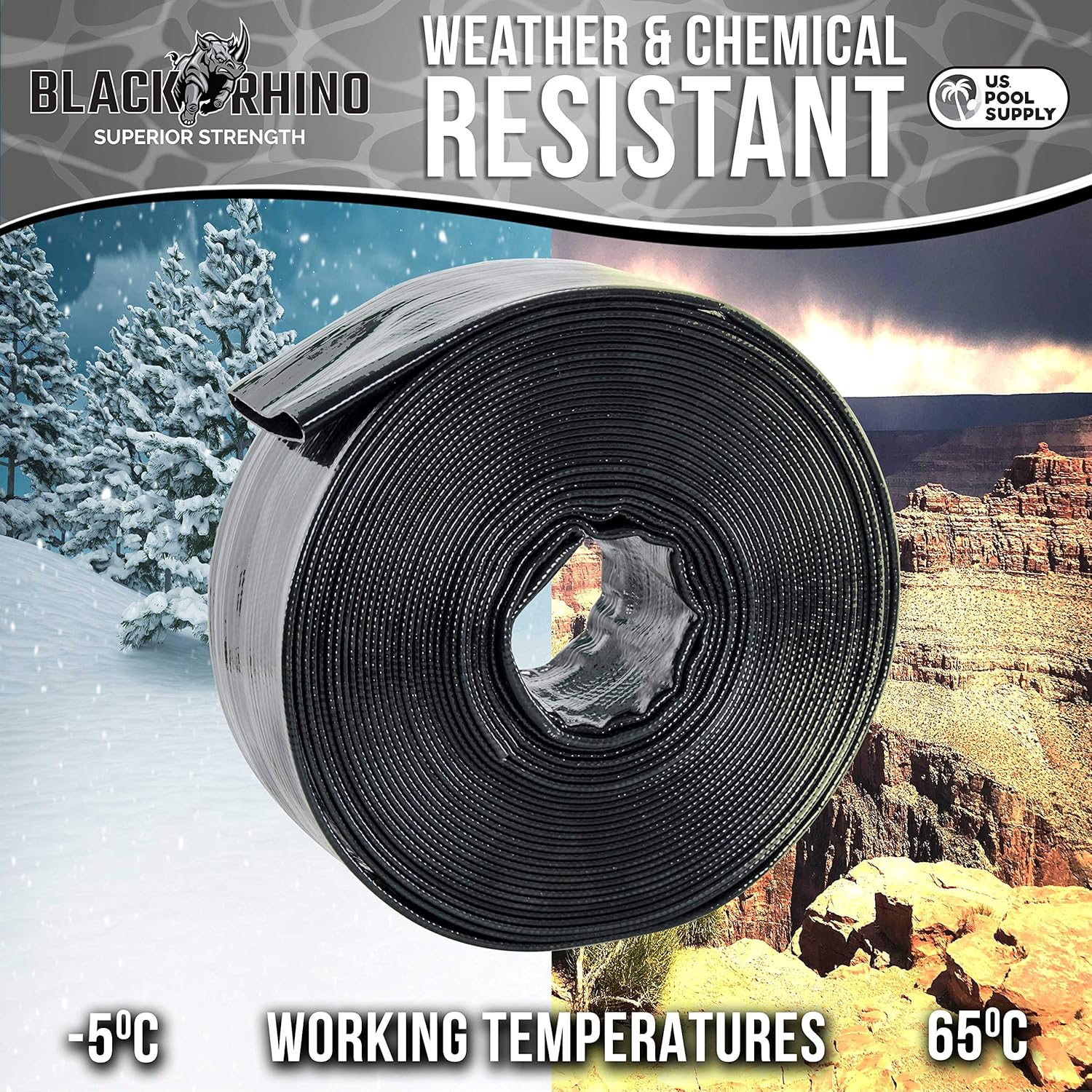 U.S. Pool Supply Pool Backwash Hose 2 x 50' - Black Rhino Extra Heavy-Duty Pool Drain Hose, Sump Pump Discharge, Filter Pump Water Drainage, Inground Draining - Lay Flat, Burst Resistant, Clamp9