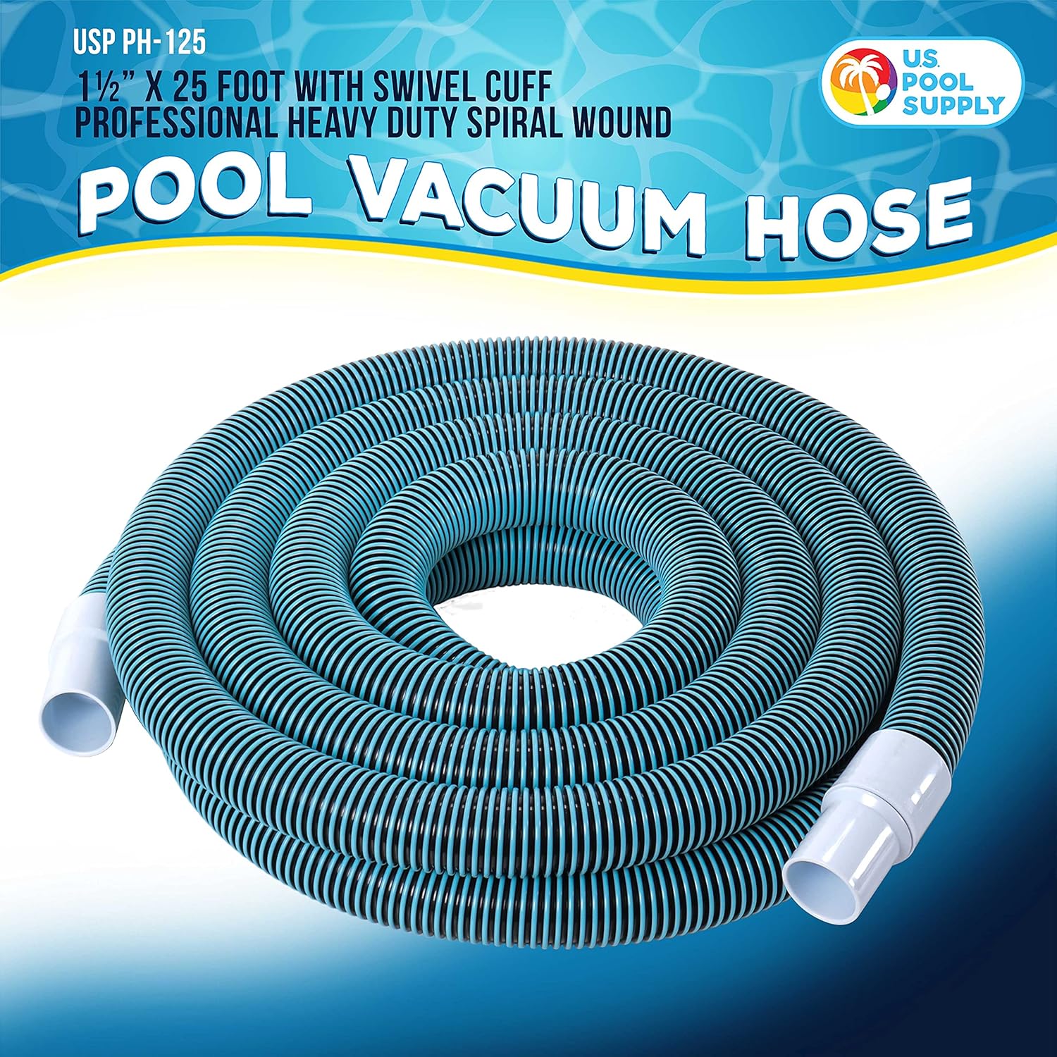 U.S. Pool Supply Pool Vacuum Hose - 1-1 2 x 25' Professional Heavy Duty Pool Hose for Inground, Spiral Wound with Kink-Free Swivel Cuff - Connect to Vacuum Heads, Skimmer, Cleaner, Filter Pump Inlet1