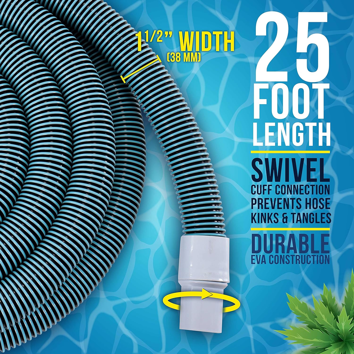 U.S. Pool Supply Pool Vacuum Hose - 1-1 2 x 25' Professional Heavy Duty Pool Hose for Inground, Spiral Wound with Kink-Free Swivel Cuff - Connect to Vacuum Heads, Skimmer, Cleaner, Filter Pump Inlet4
