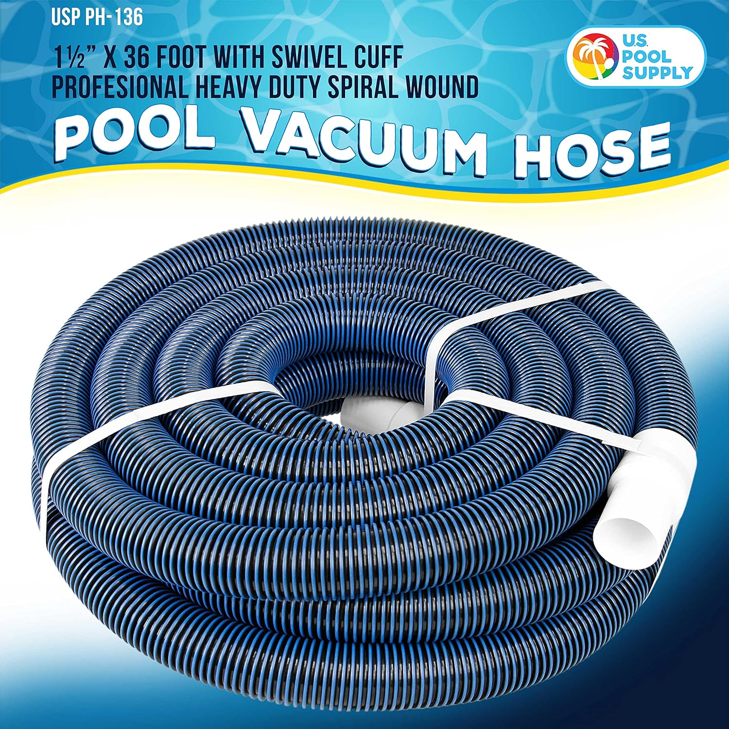 U.S. Pool Supply Pool Vacuum Hose - 1-1 2 x 36' Professional Heavy Duty Pool Hose for Inground, Spiral Wound with Kink-Free Swivel Cuff - Connect to Vacuum Heads, Skimmer, Cleaner, Filter Pump Inlet1