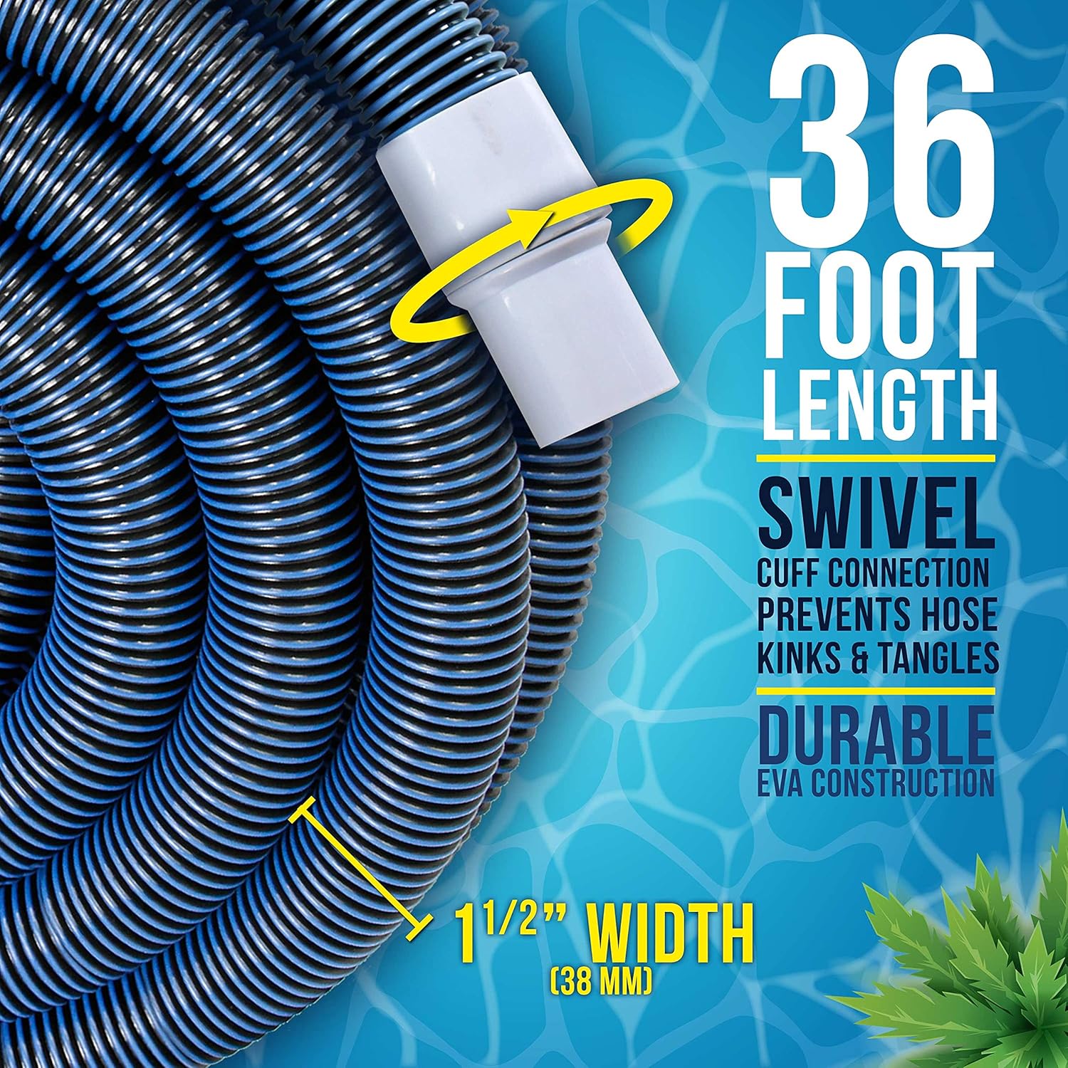 U.S. Pool Supply Pool Vacuum Hose - 1-1 2 x 36' Professional Heavy Duty Pool Hose for Inground, Spiral Wound with Kink-Free Swivel Cuff - Connect to Vacuum Heads, Skimmer, Cleaner, Filter Pump Inlet4
