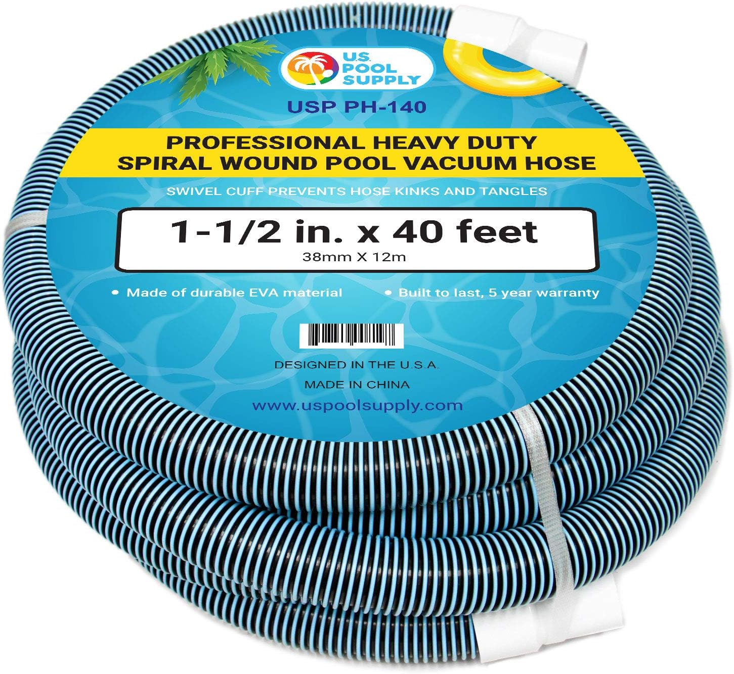 U.S. Pool Supply Pool Vacuum Hose - 1-1 2 x 40' Professional Heavy Duty Pool Hose for Inground, Spiral Wound with Kink-Free Swivel Cuff - Connect to Vacuum Heads, Skimmer, Cleaner, Filter Pump Inlet U.S. Pool Supply Pool Vacuum Hose - 1-1/2" x 40' Professional Heavy Duty Pool Hose for Inground, Spiral Wound with Kink-Free Swivel Cuff - Connect to Vacuum Heads, Skimmer, Cleaner, Filter Pump Inlet