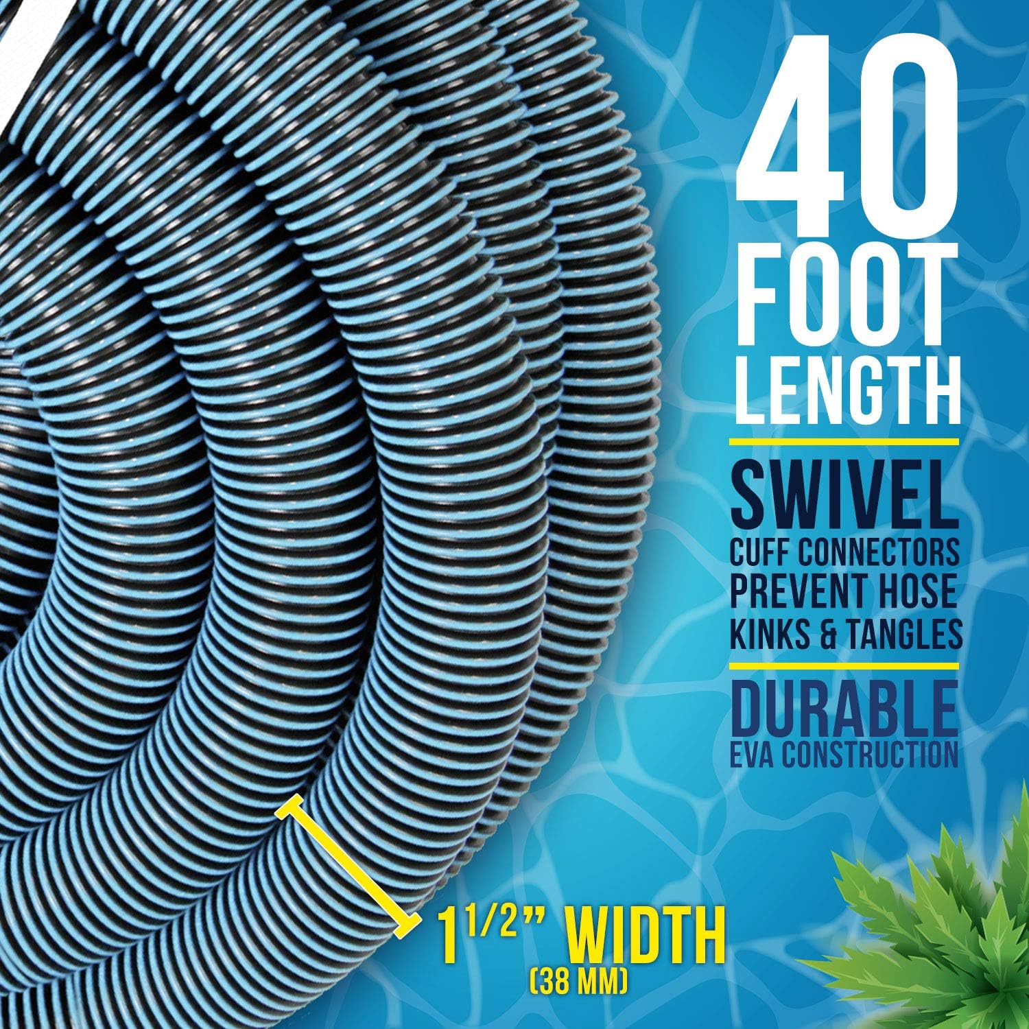 U.S. Pool Supply Pool Vacuum Hose - 1-1 2 x 40' Professional Heavy Duty Pool Hose for Inground, Spiral Wound with Kink-Free Swivel Cuff - Connect to Vacuum Heads, Skimmer, Cleaner, Filter Pump Inlet3