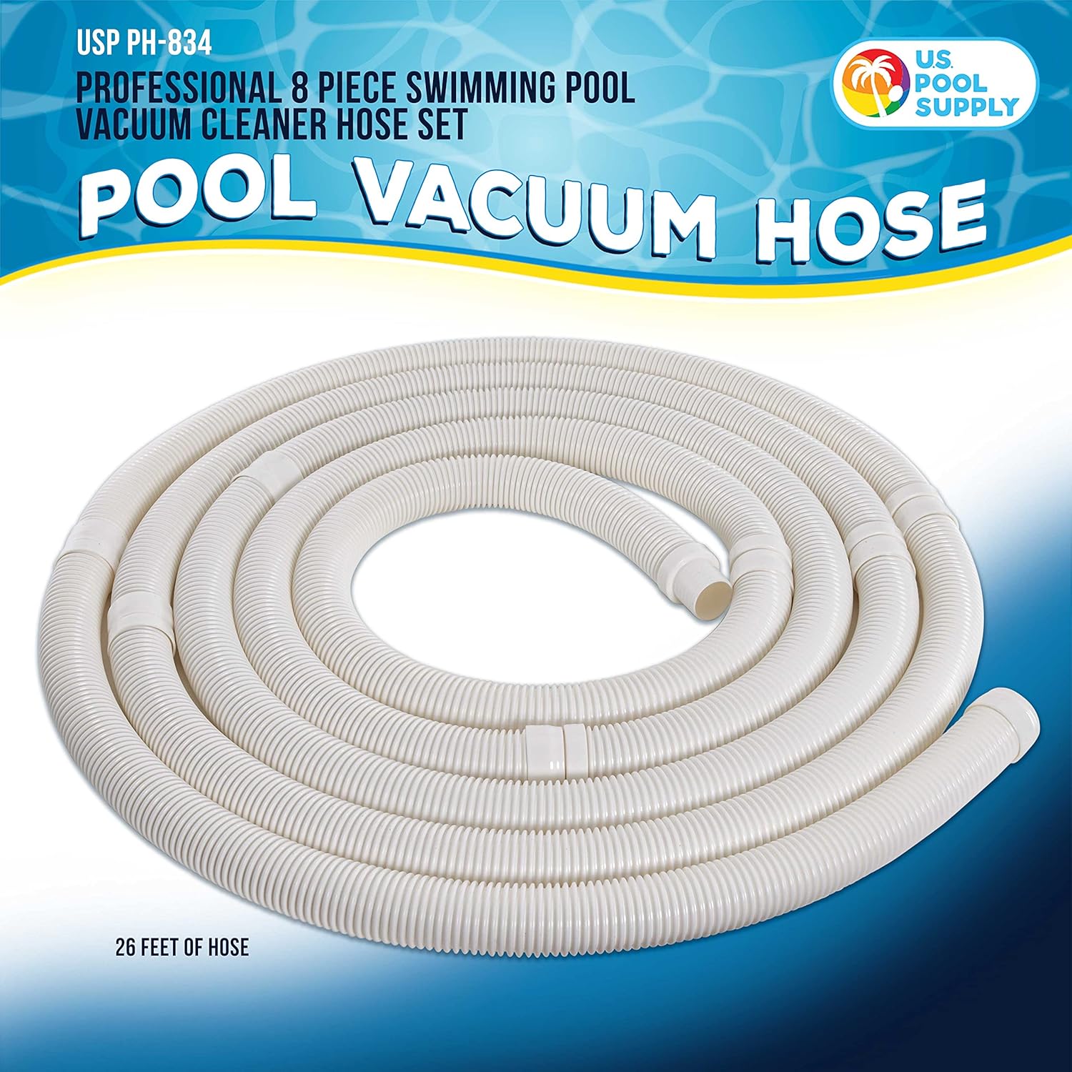 U.S. Pool Supply Pool Vacuum Hose, 8 Piece Pool Hose Set - 40 White Flexible Spiral Wound Connector Sections with 1.5 Male & Female Cuff Ends, Replacement Fits Most Inground Automatic Cleaner Brands1