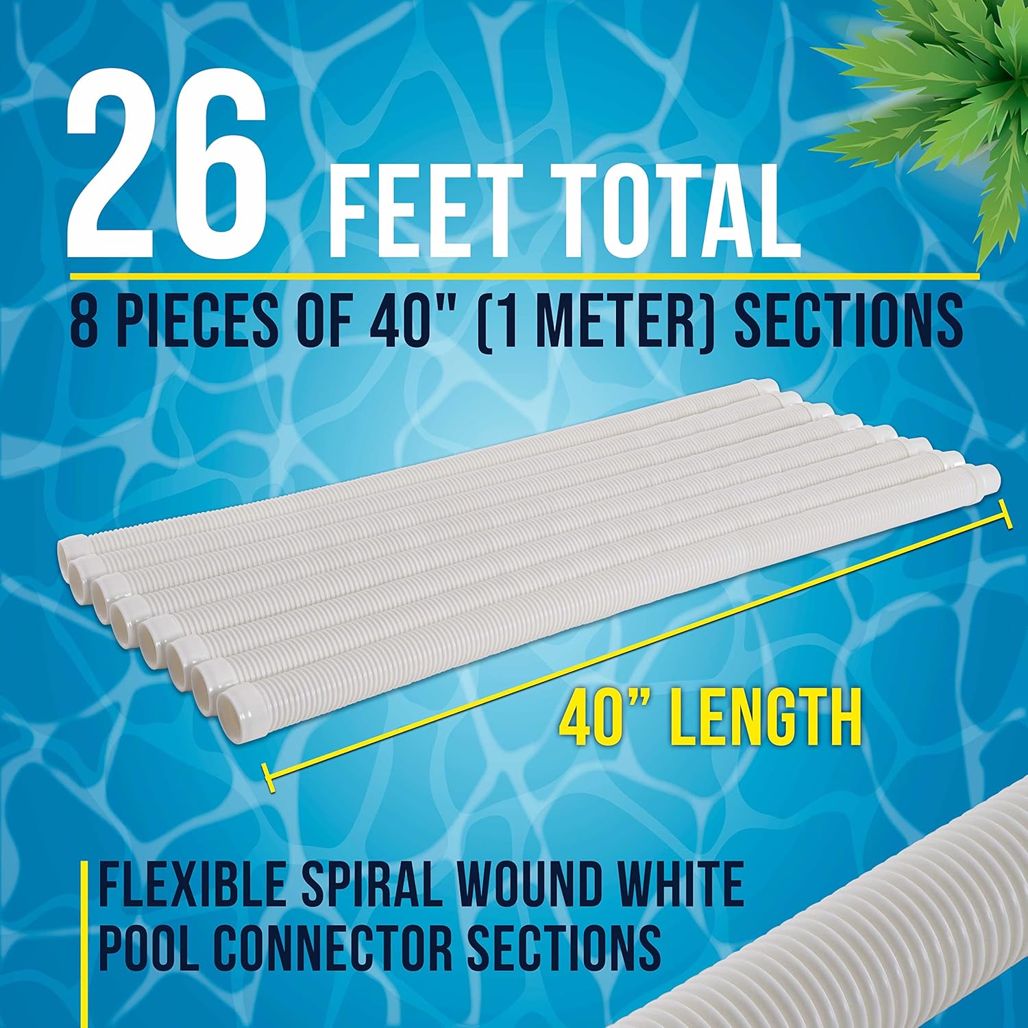 U.S. Pool Supply Pool Vacuum Hose, 8 Piece Pool Hose Set - 40 White Flexible Spiral Wound Connector Sections with 1.5 Male & Female Cuff Ends, Replacement Fits Most Inground Automatic Cleaner Brands2