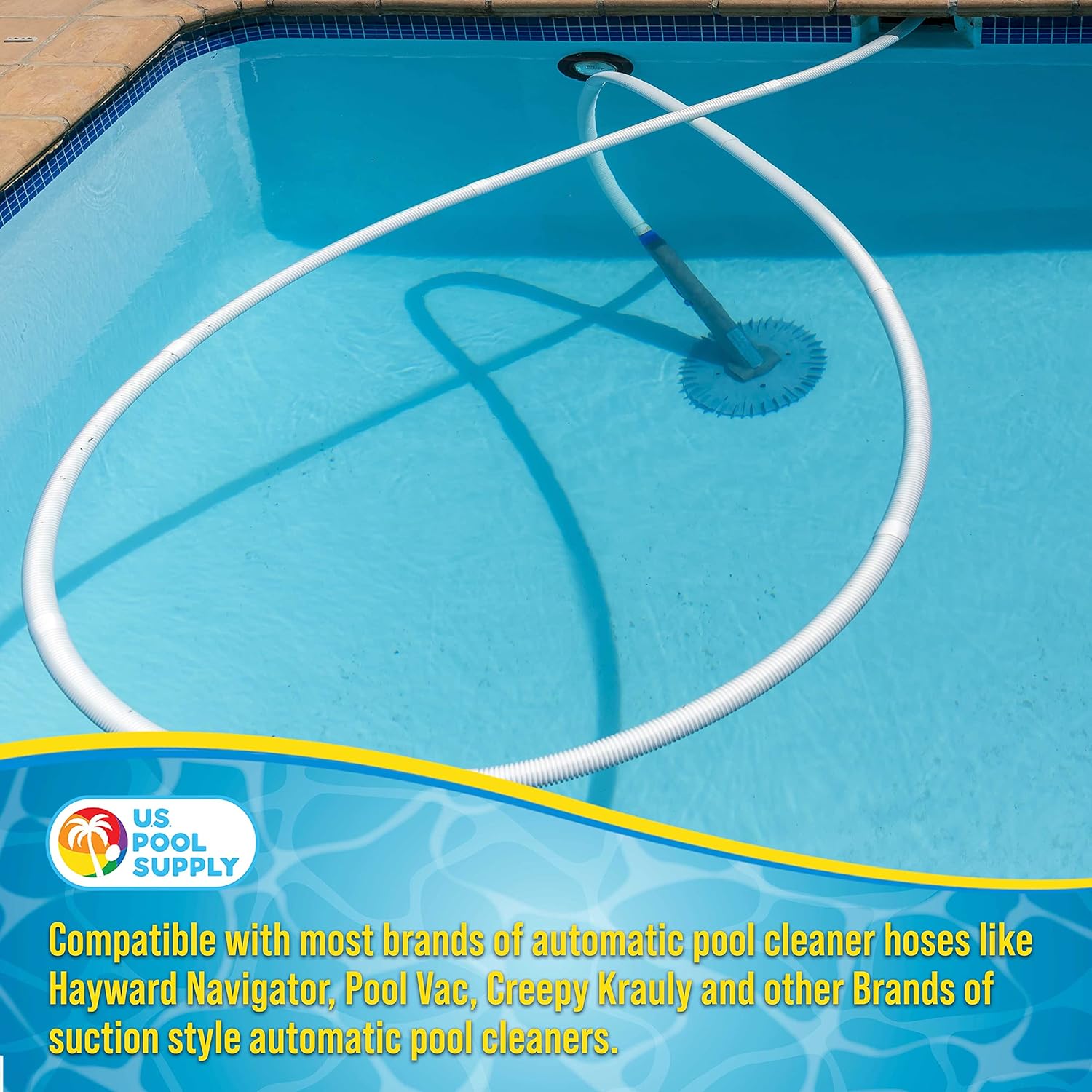 U.S. Pool Supply Pool Vacuum Hose, 8 Piece Pool Hose Set - 40 White Flexible Spiral Wound Connector Sections with 1.5 Male & Female Cuff Ends, Replacement Fits Most Inground Automatic Cleaner Brands8