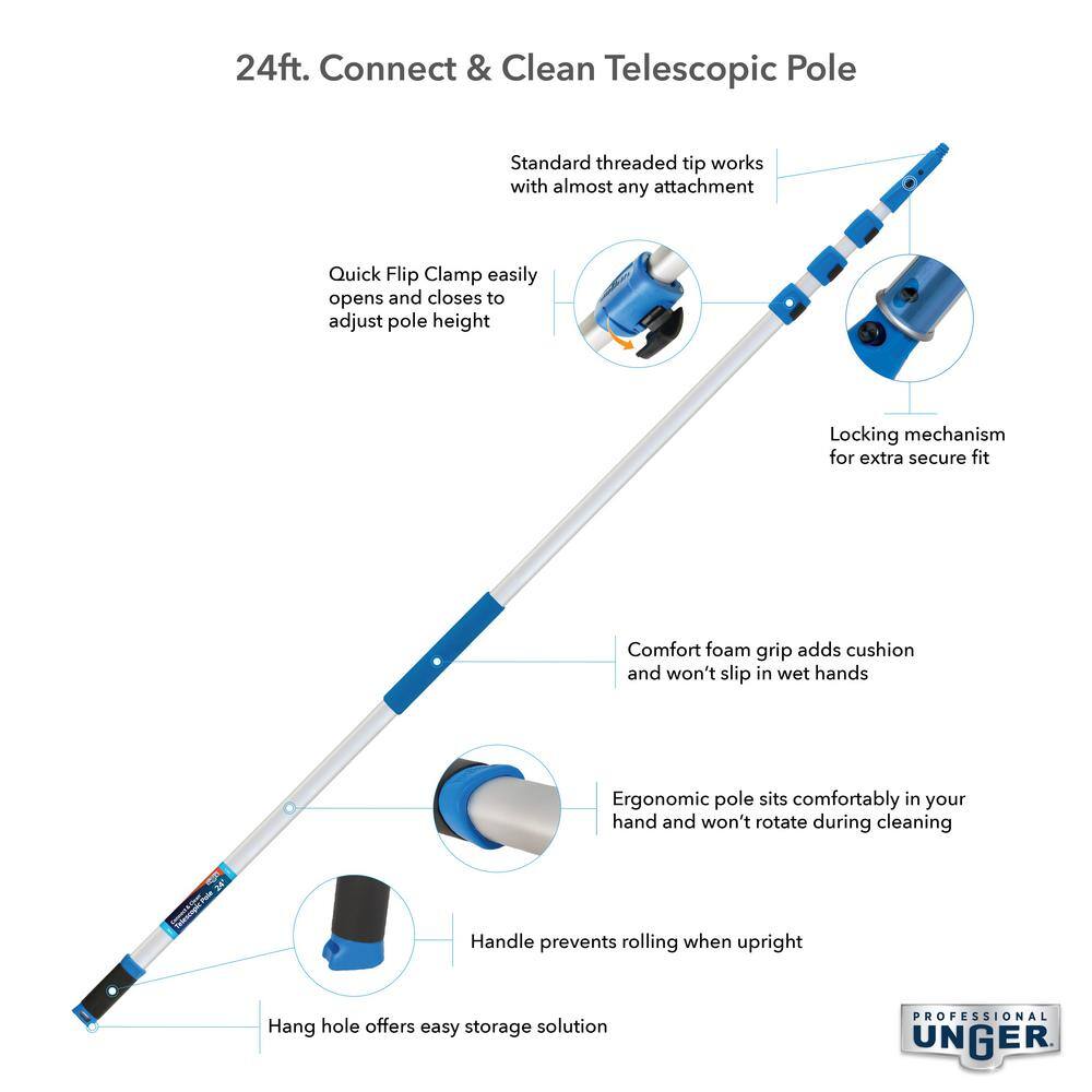 Unger 24 ft. Aluminum Telescoping Pole with Connect and Clean Locking Cone and Quick-Flip Clamps (2-Pack)3