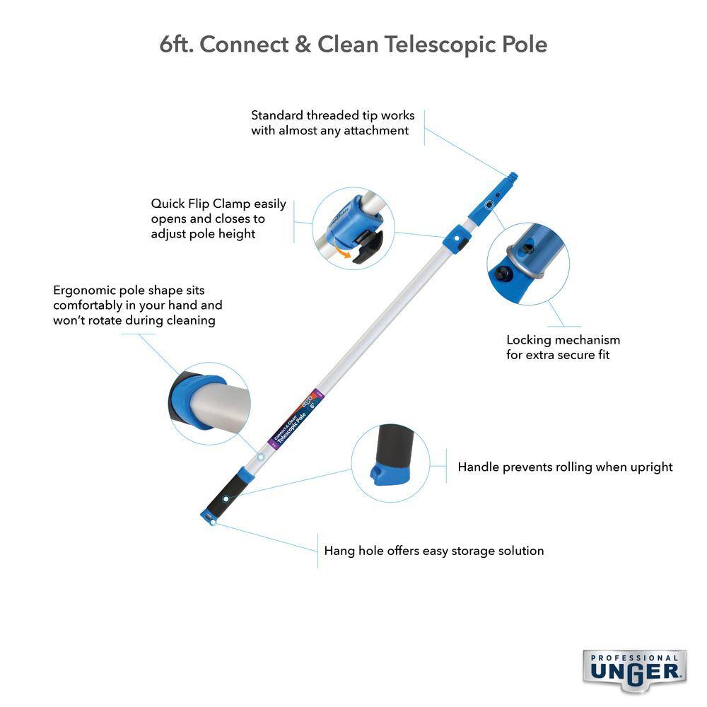 Unger 6 ft. Aluminum Telescopic Pole with Connect and Clean Locking Cone and Quick-Flip Clamps (2-Pack)2